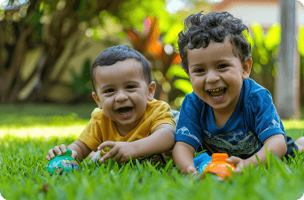 Children reading outdoors in a playground